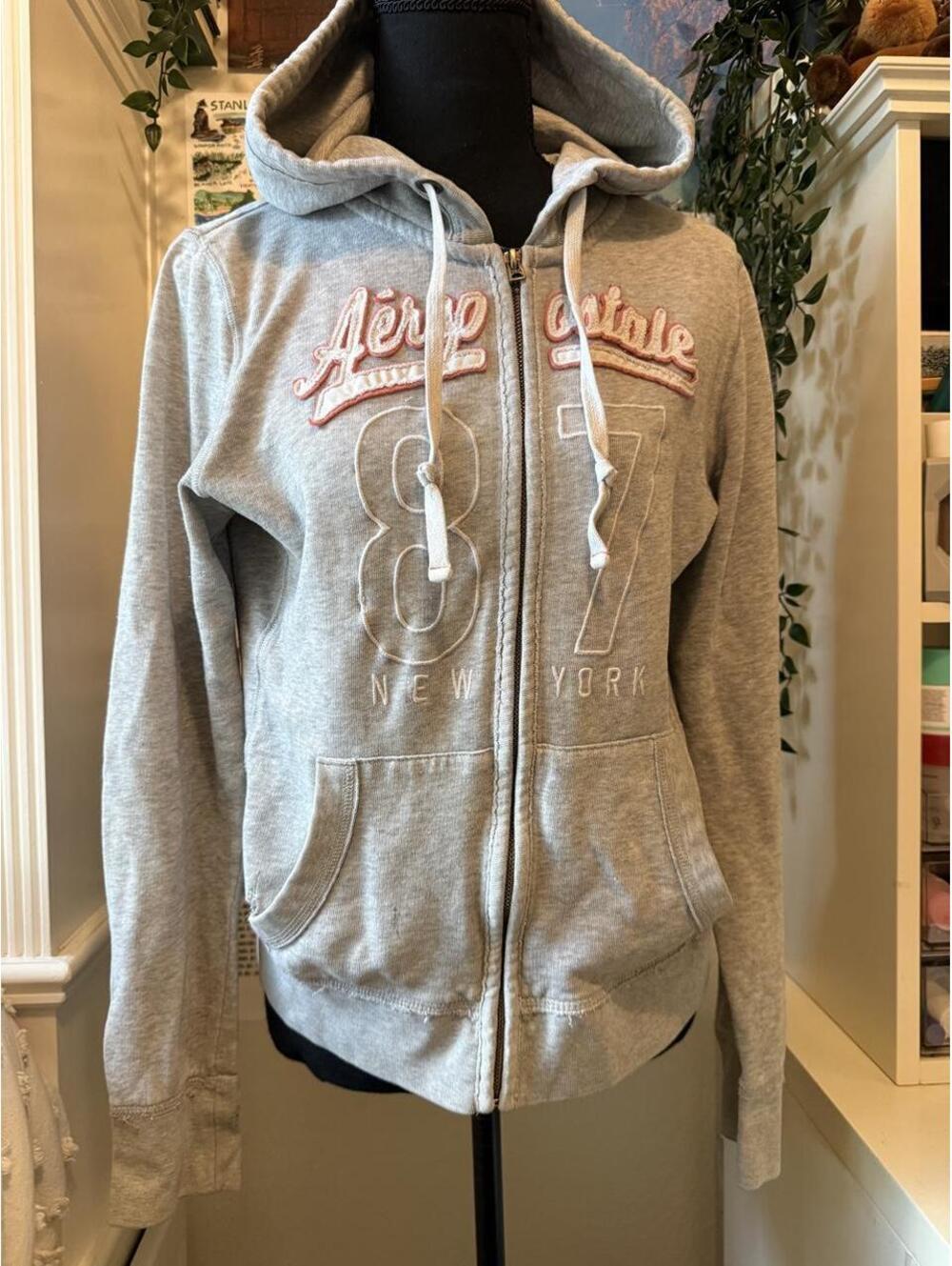 Aeropostale Gray Aero 87 New York Full Zip Hoodie Large